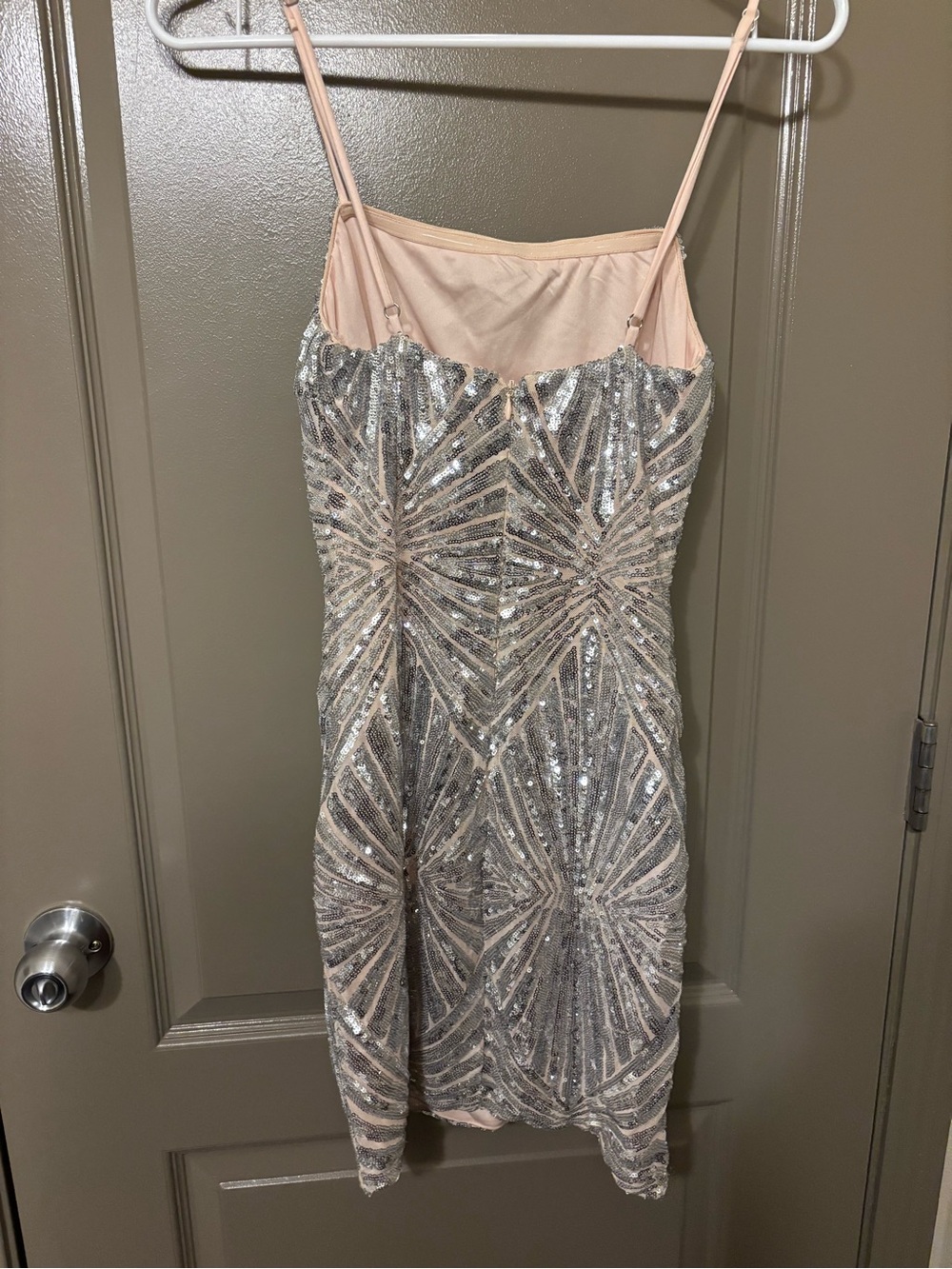 Lulu's Silver Sequined Spaghetti Strap Mini Dress - Picture 3 of 4
